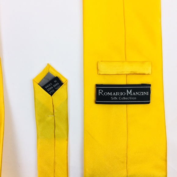 Romario Manzini 100% Silk Men Tie Necktie yellow - Picture 8 of 8